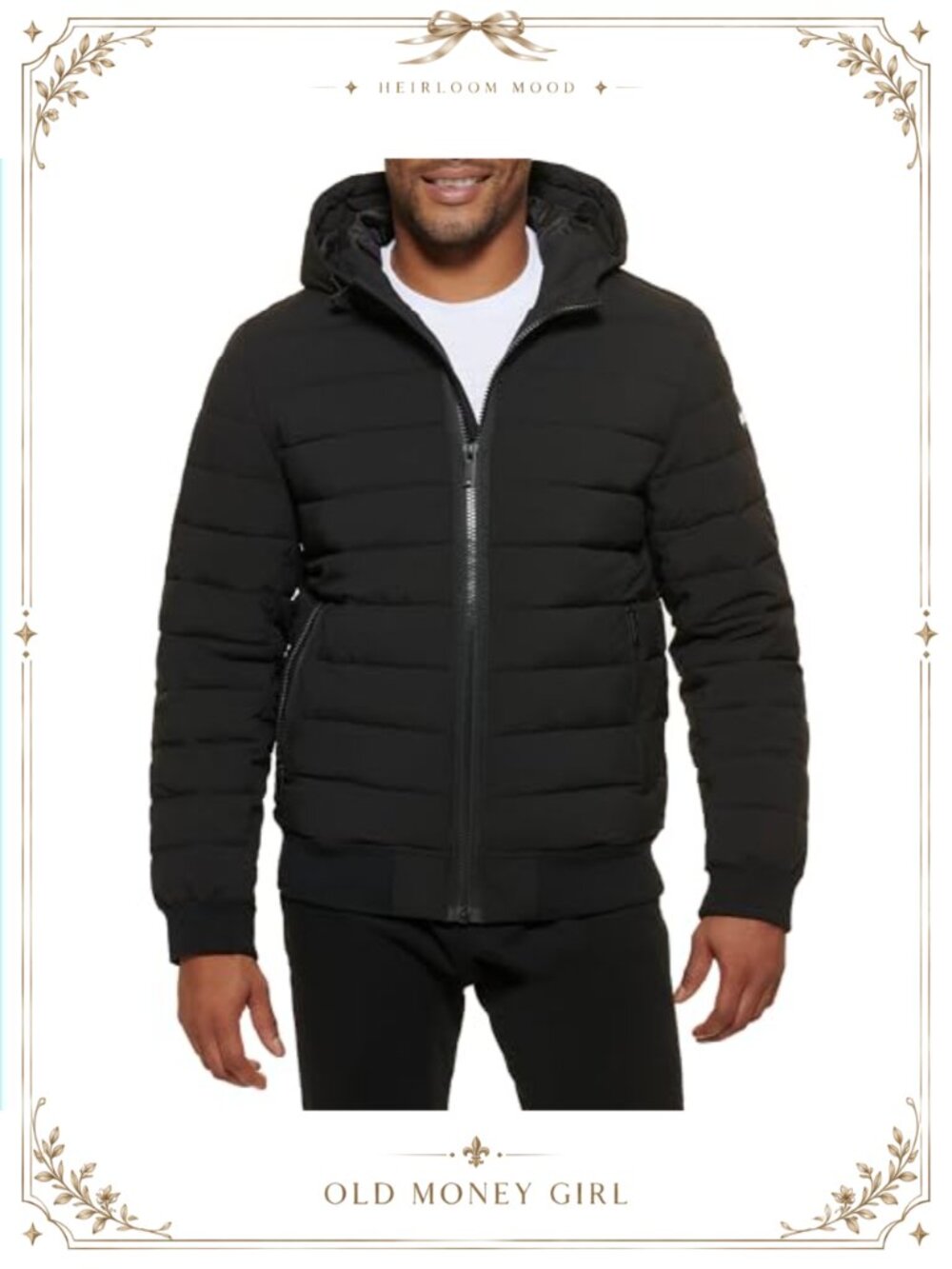 Quilted Hooded Bomber Jacket Wind Water Resistant Stretch